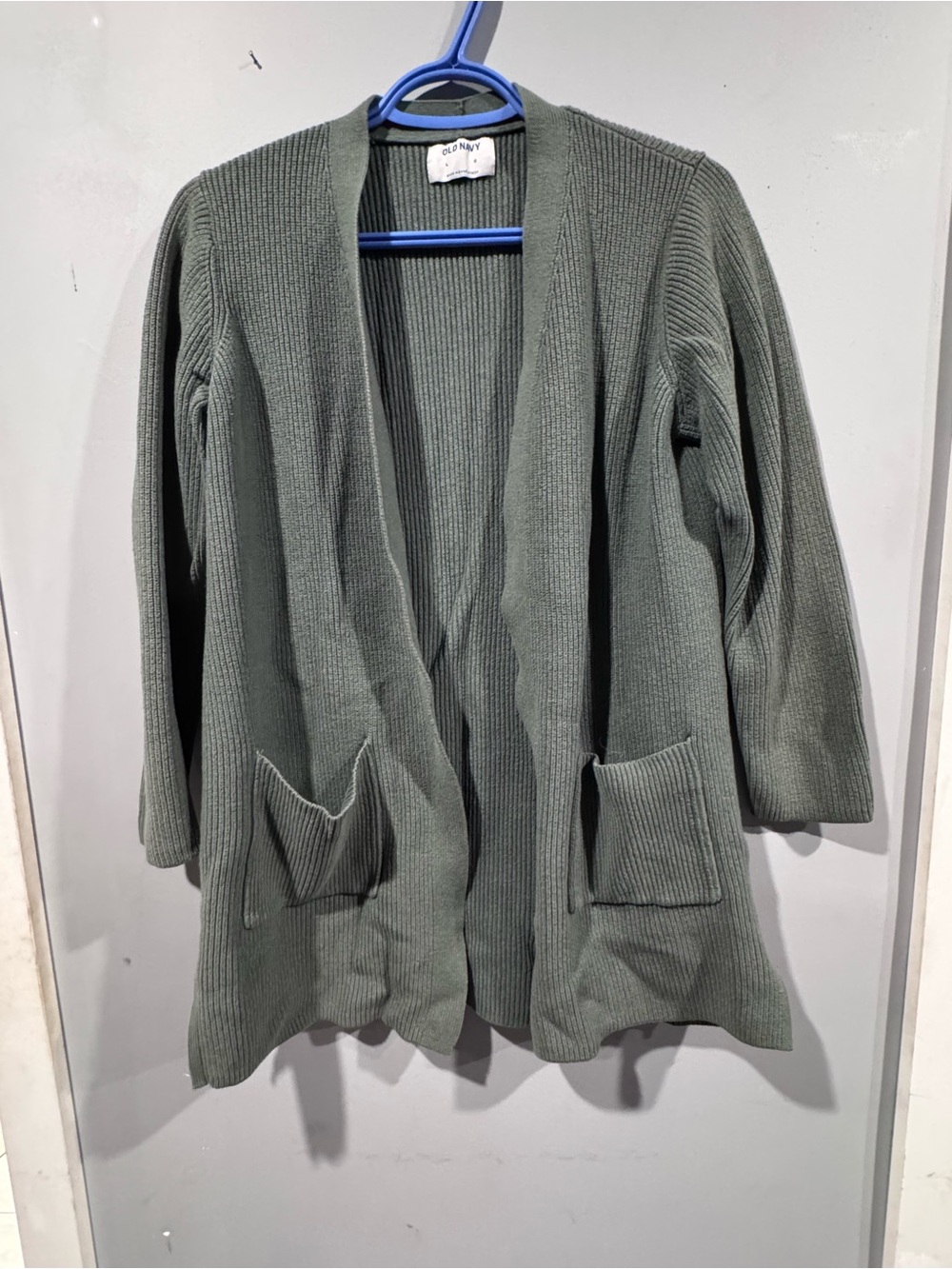 Old Navy Olive Open-Front Ribbed Cardigan with Pockets